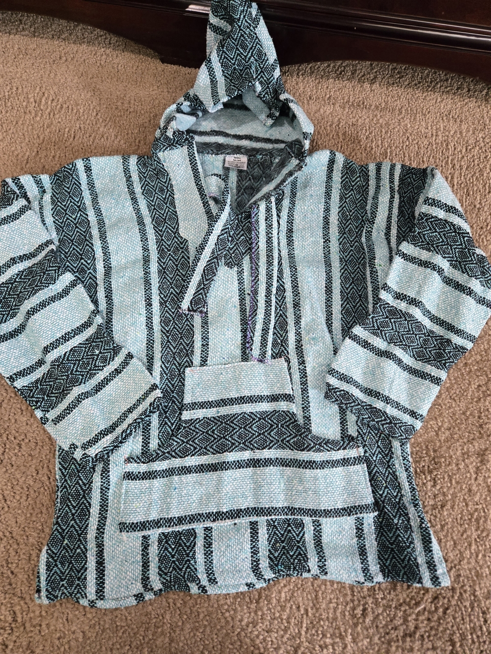 Hooded Baja Stripe Sweater - Aqua/Black UNISEX